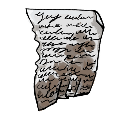 Dirt-stained note